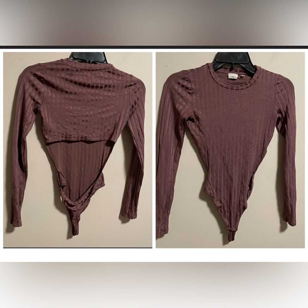 Aritzia Wilfred Mauve Maincy Open Back Backless Long Sleeve Bodysuit Size XS